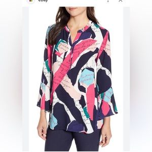 NIC+ZOE Colorful Vibrant Abstract Long Sleeve Blouse